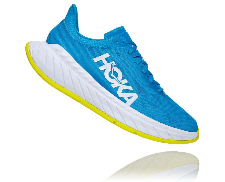 Hoka One One Mens Running Shoes - Carbon X 2 - Blue/White - NJKV79160
